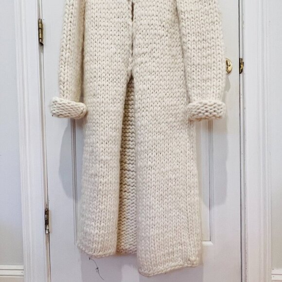 Vintage Gap Chunky Knit Ivory Long Duster Cardigan Coat 100% Wool Women's Large - Picture 13 of 16